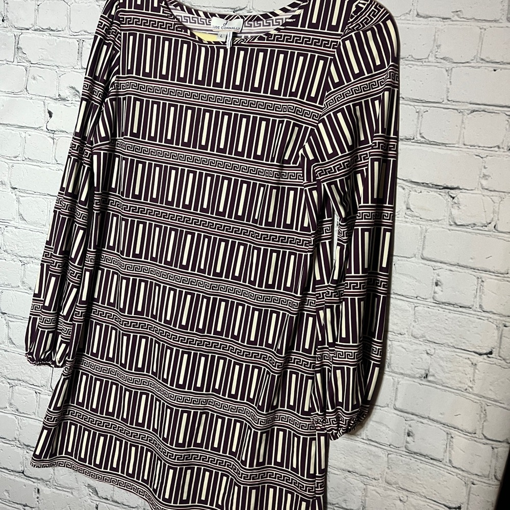 Jude Connally Plum and White Long Sleeve Dress